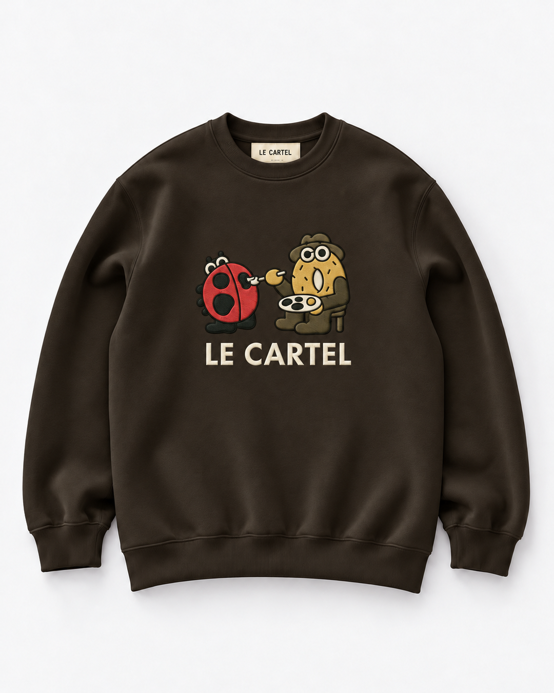 DESSINE-MOI UNE COCCINELLE・Crewneck unisexe brodé・Chocolat