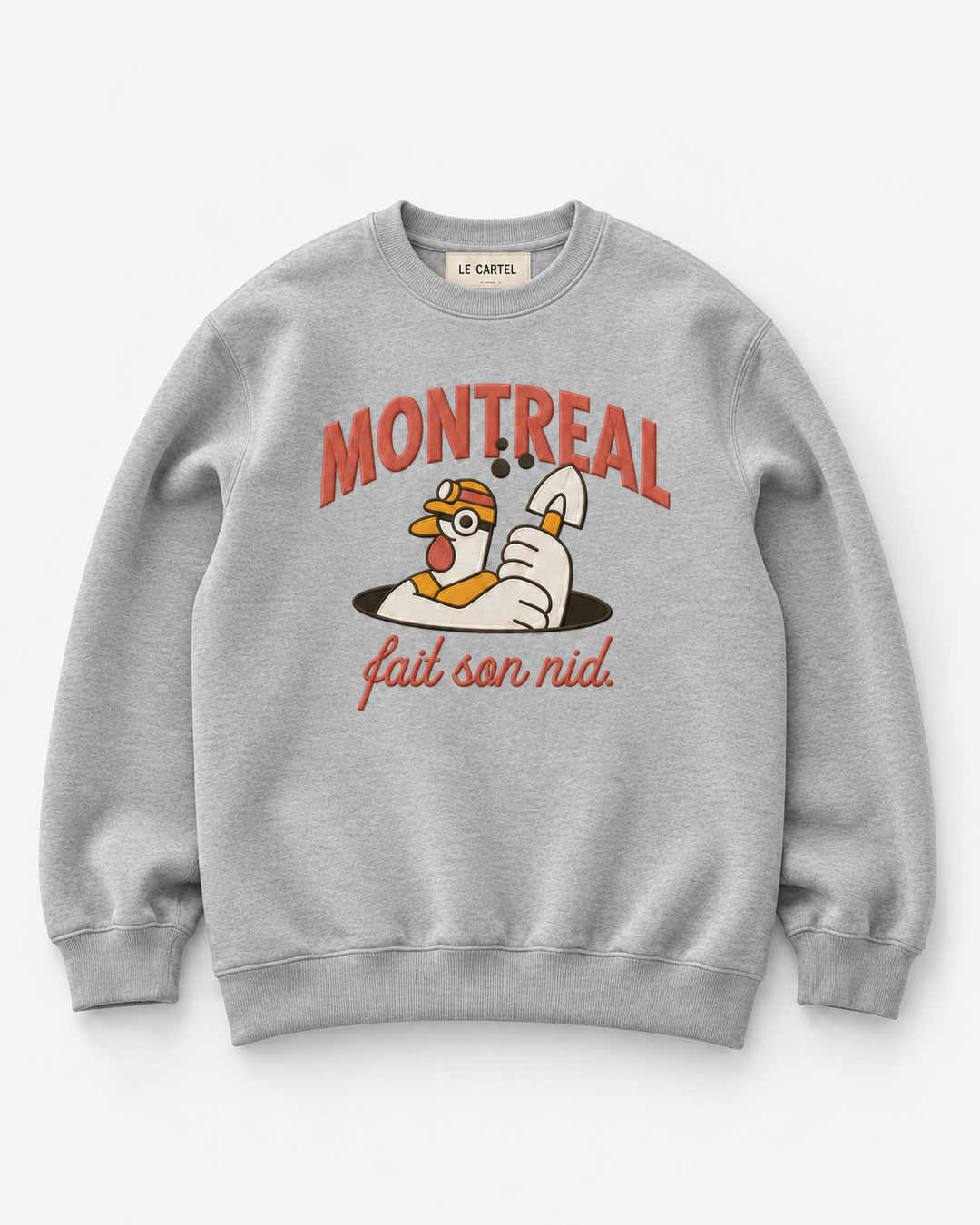 MONTRÉAL FAIT SON NID・Crewneck unisexe brodé・Gris chiné