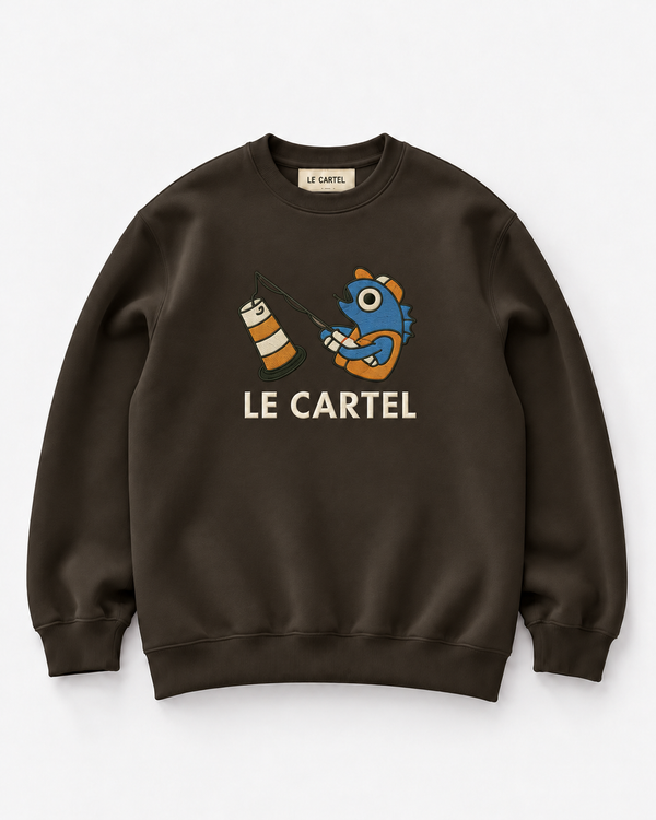 PÊCHE MIRACULEUSE・Crewneck unisexe brodé・Chocolat
