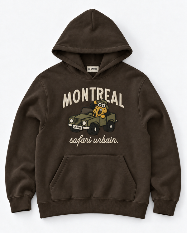 SAFARI URBAIN・Hoodie unisexe brodé・Chocolat
