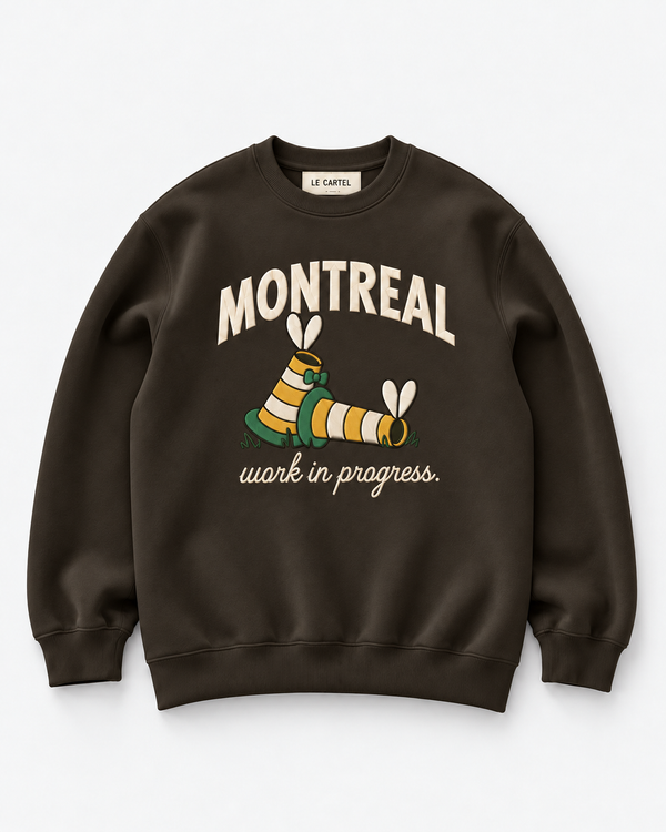 WORK IN PROGRESS・Crewneck unisexe brodé・Chocolat